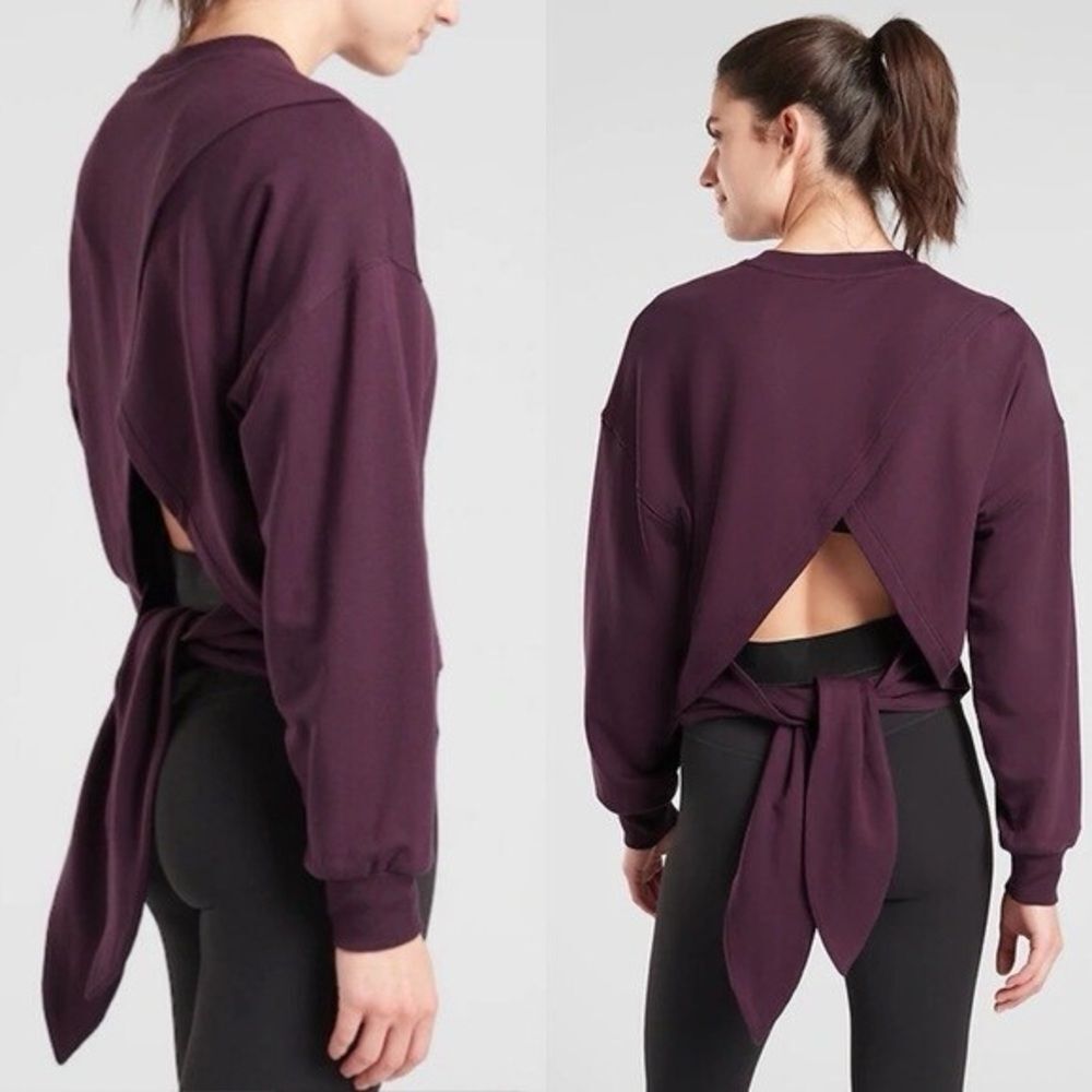 Athleta Sz XL Purple Tie Back Sweatshirt Long Sleeve Crop Yoga Athleisure